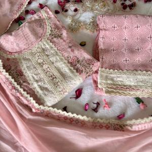 BLUSH CREAM SEMI CHANDERI SALWAR SET