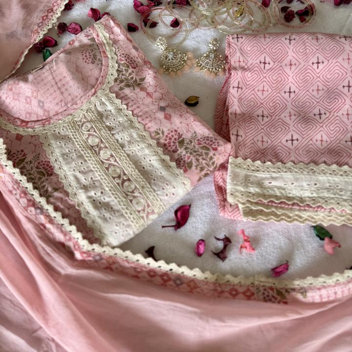 BLUSH CREAM SEMI CHANDERI SALWAR SET